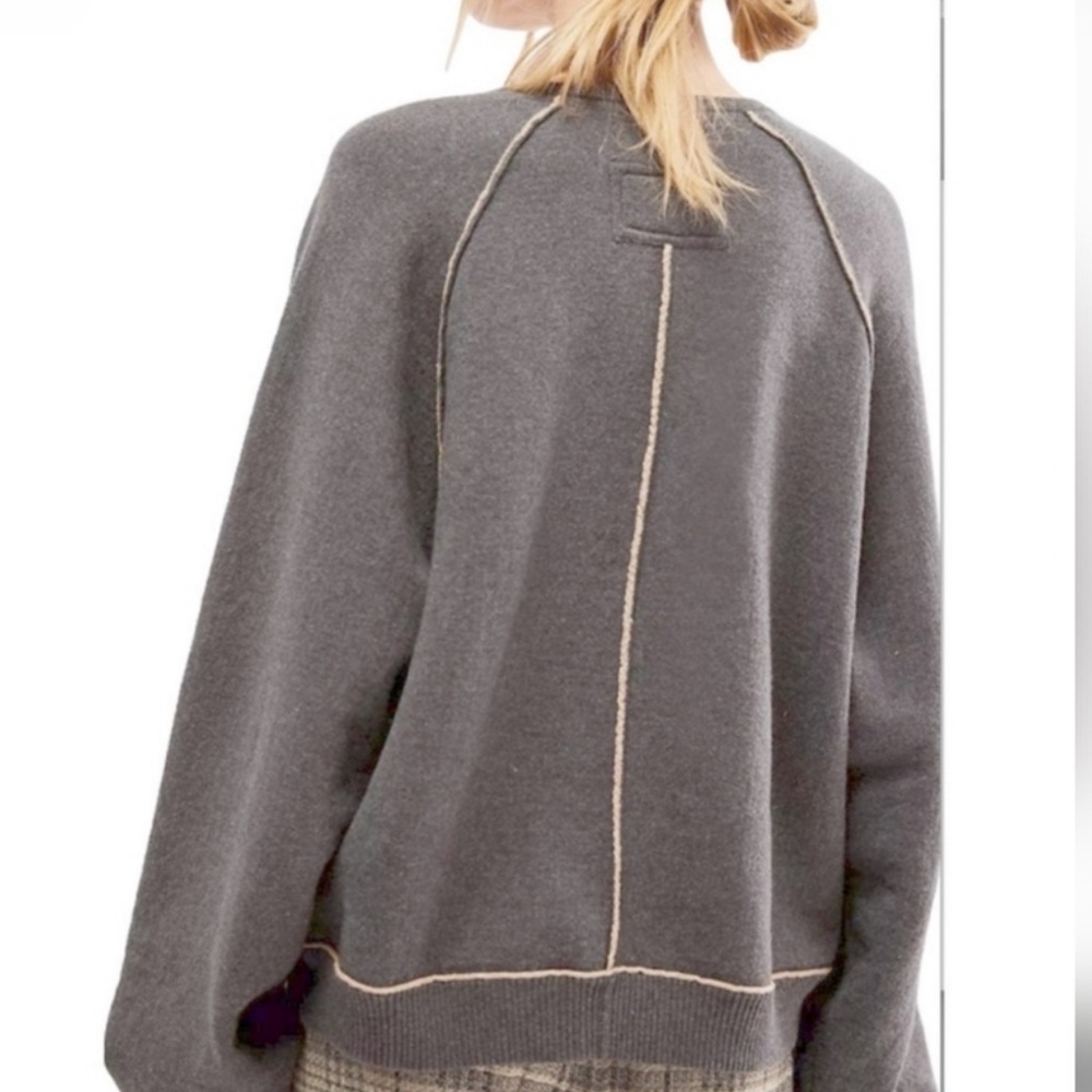 We The Free Gray Pullover Sweatshirt with Contrast Stitching